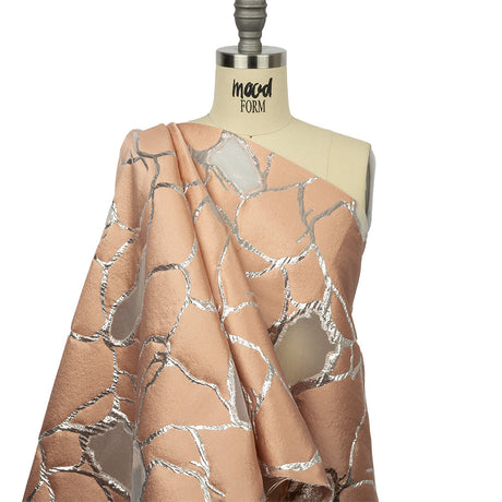 Metallic Silver and Creamsicle Abstract Luxury Burnout Brocade