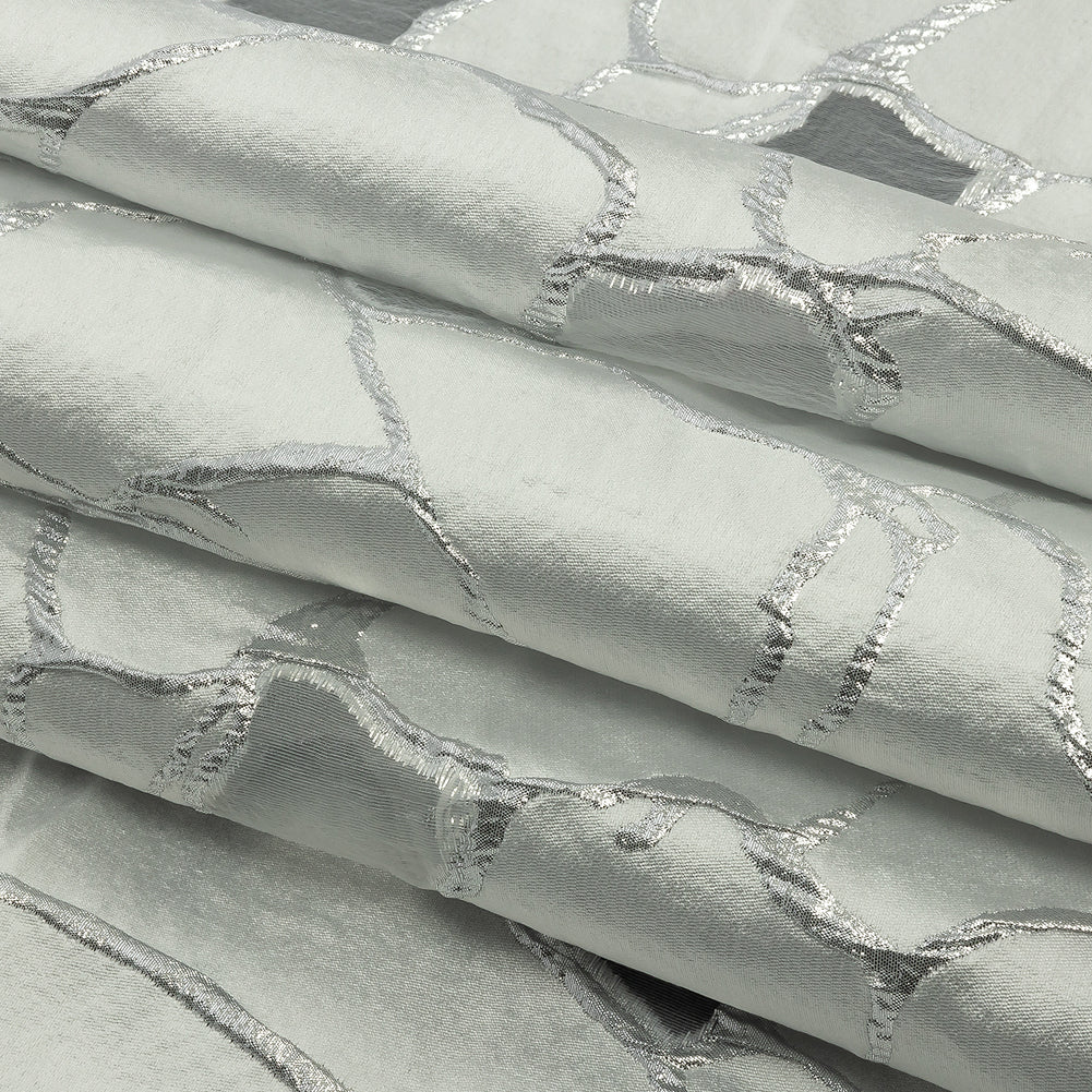 Metallic Silver and White Abstract Luxury Burnout Brocade