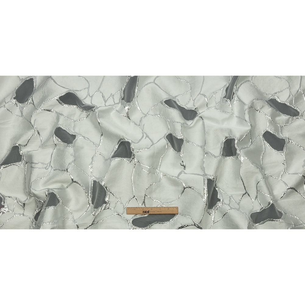 Metallic Silver and White Abstract Luxury Burnout Brocade