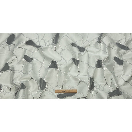 Metallic Silver and White Abstract Luxury Burnout Brocade