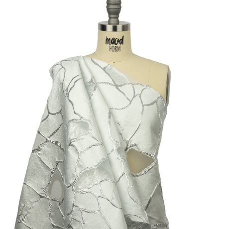 Metallic Silver and White Abstract Luxury Burnout Brocade