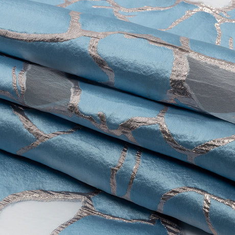 Metallic Silver and Sky Abstract Luxury Burnout Brocade