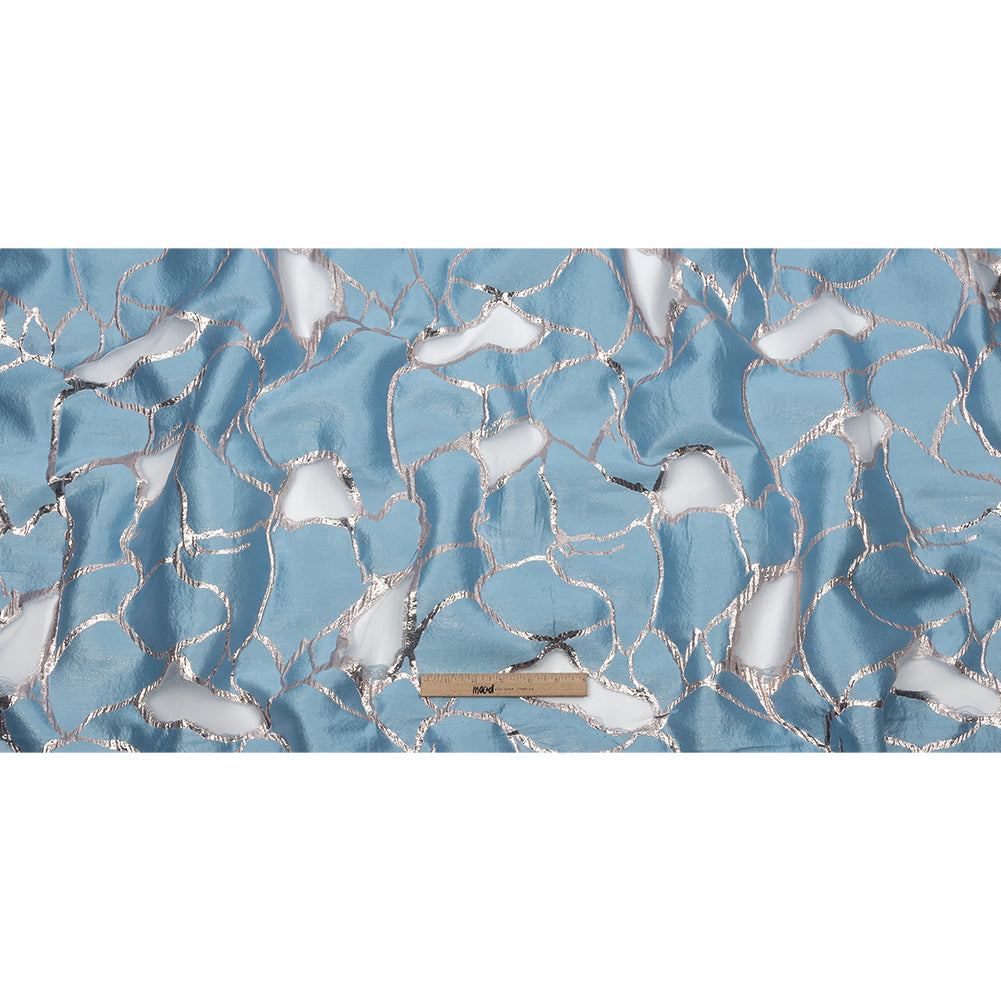 Metallic Silver and Sky Abstract Luxury Burnout Brocade