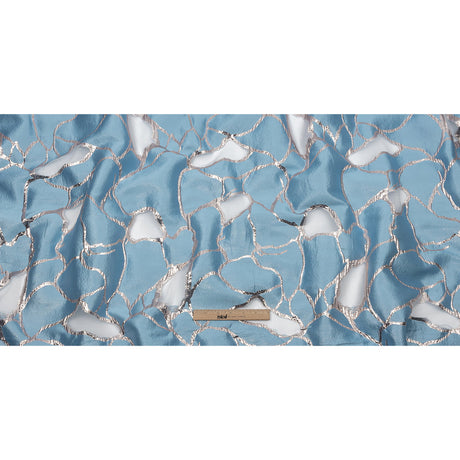 Metallic Silver and Sky Abstract Luxury Burnout Brocade