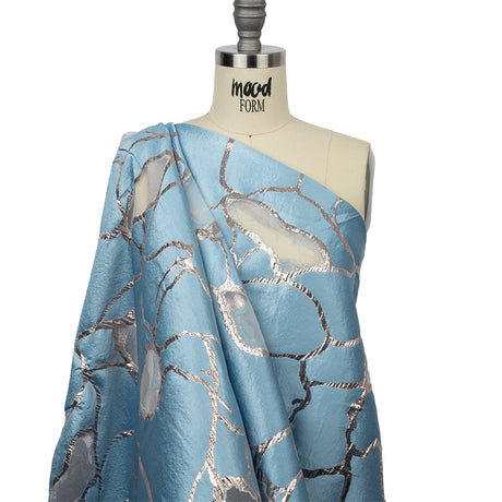 Metallic Silver and Sky Abstract Luxury Burnout Brocade