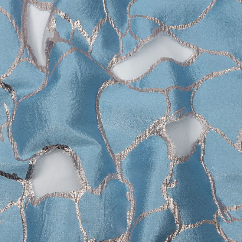 Metallic Silver and Sky Abstract Luxury Burnout Brocade