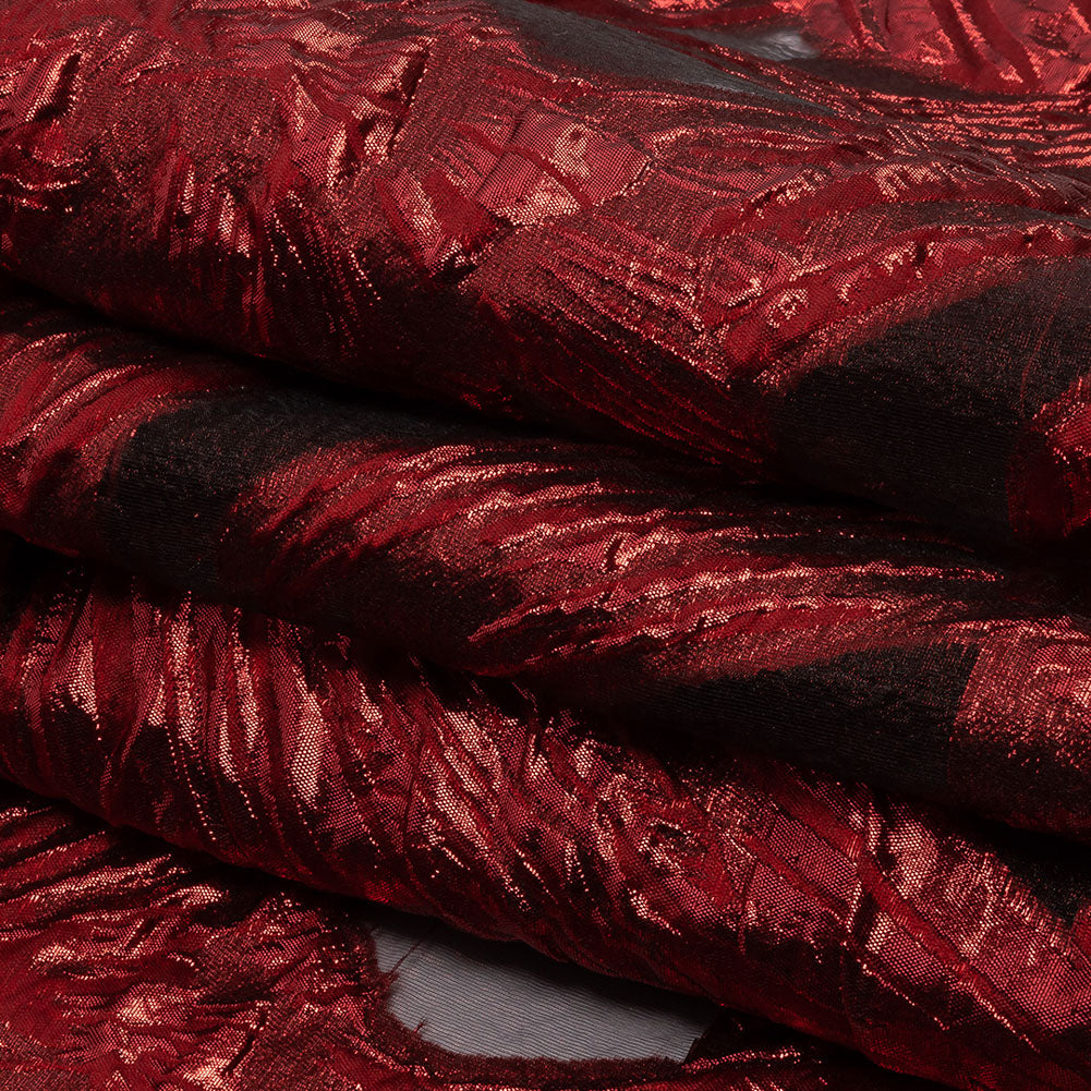 Metallic Red Firework Flowers Luxury Burnout Brocade