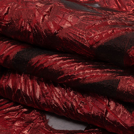 Metallic Red Firework Flowers Luxury Burnout Brocade