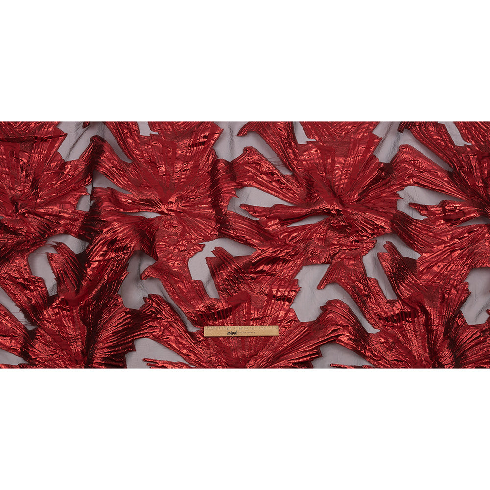 Metallic Red Firework Flowers Luxury Burnout Brocade