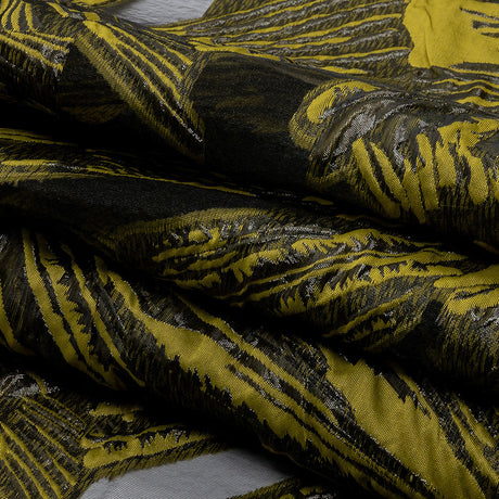 Metallic Black and Golden Olive Firework Flowers Luxury Burnout Brocade
