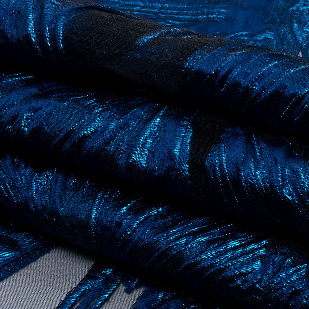 Metallic Blue Firework Flowers Luxury Burnout Brocade