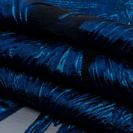 Metallic Blue Firework Flowers Luxury Burnout Brocade