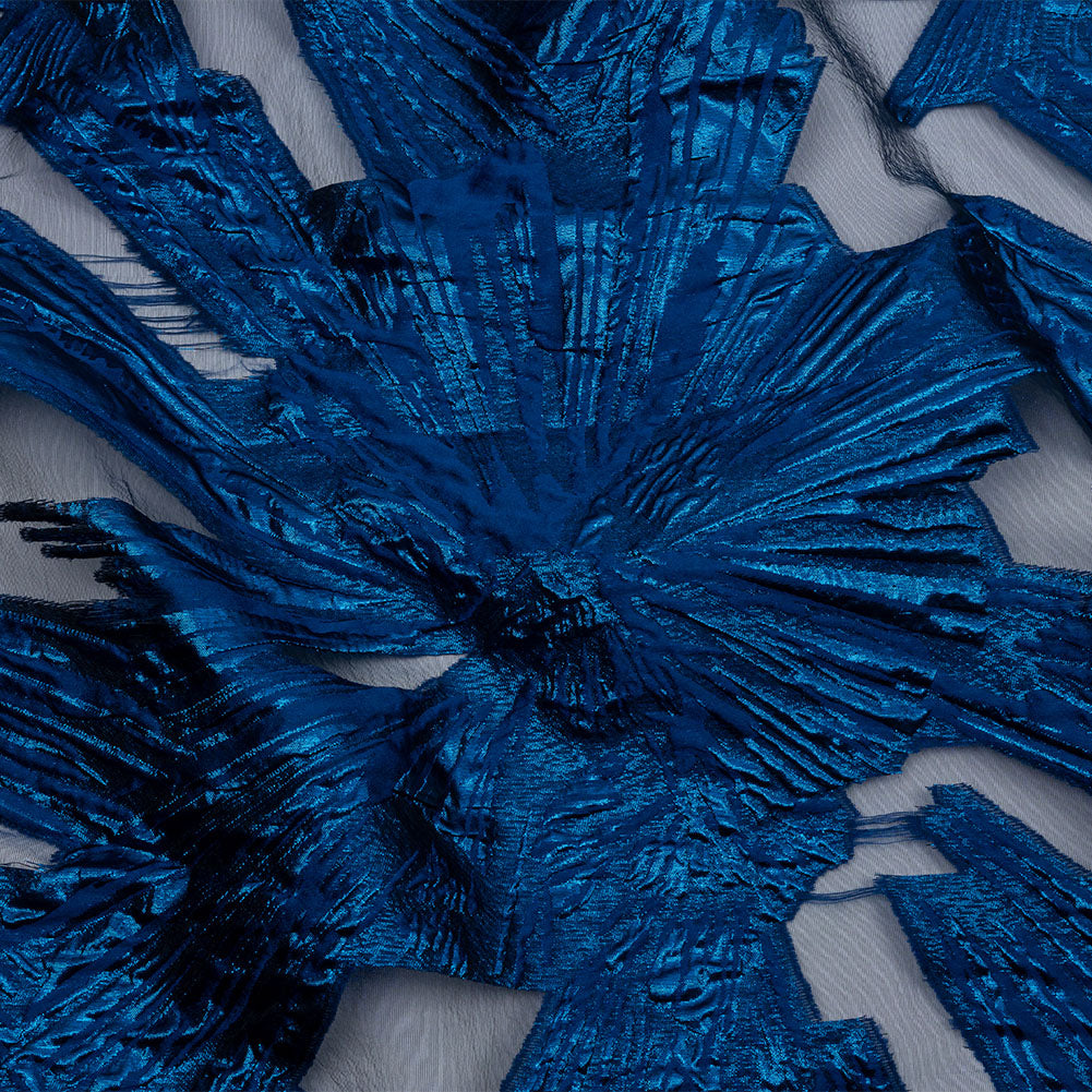 Metallic Blue Firework Flowers Luxury Burnout Brocade