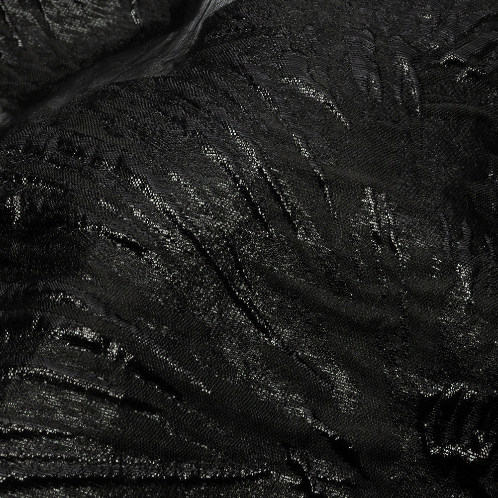 Metallic Black Firework Flowers Luxury Burnout Brocade