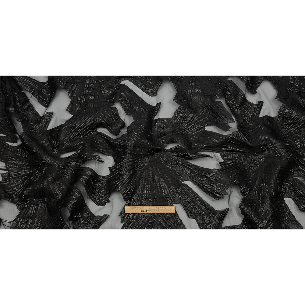 Metallic Black Firework Flowers Luxury Burnout Brocade