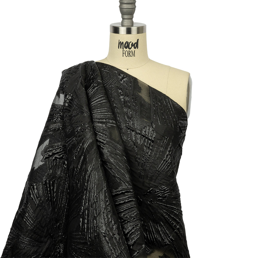 Metallic Black Firework Flowers Luxury Burnout Brocade