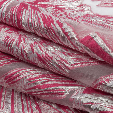 Metallic Silver and Hot Pink Firework Flowers Luxury Burnout Brocade