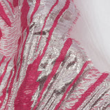 Metallic Silver and Hot Pink Firework Flowers Luxury Burnout Brocade