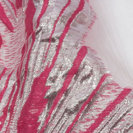 Metallic Silver and Hot Pink Firework Flowers Luxury Burnout Brocade