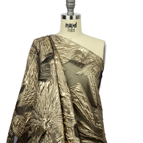 Metallic Burnout Brocade - Gold and Beige Firework Florals