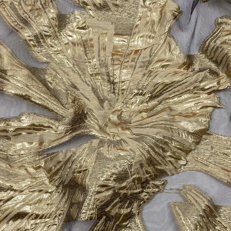 Metallic Burnout Brocade - Gold and Beige Firework Florals