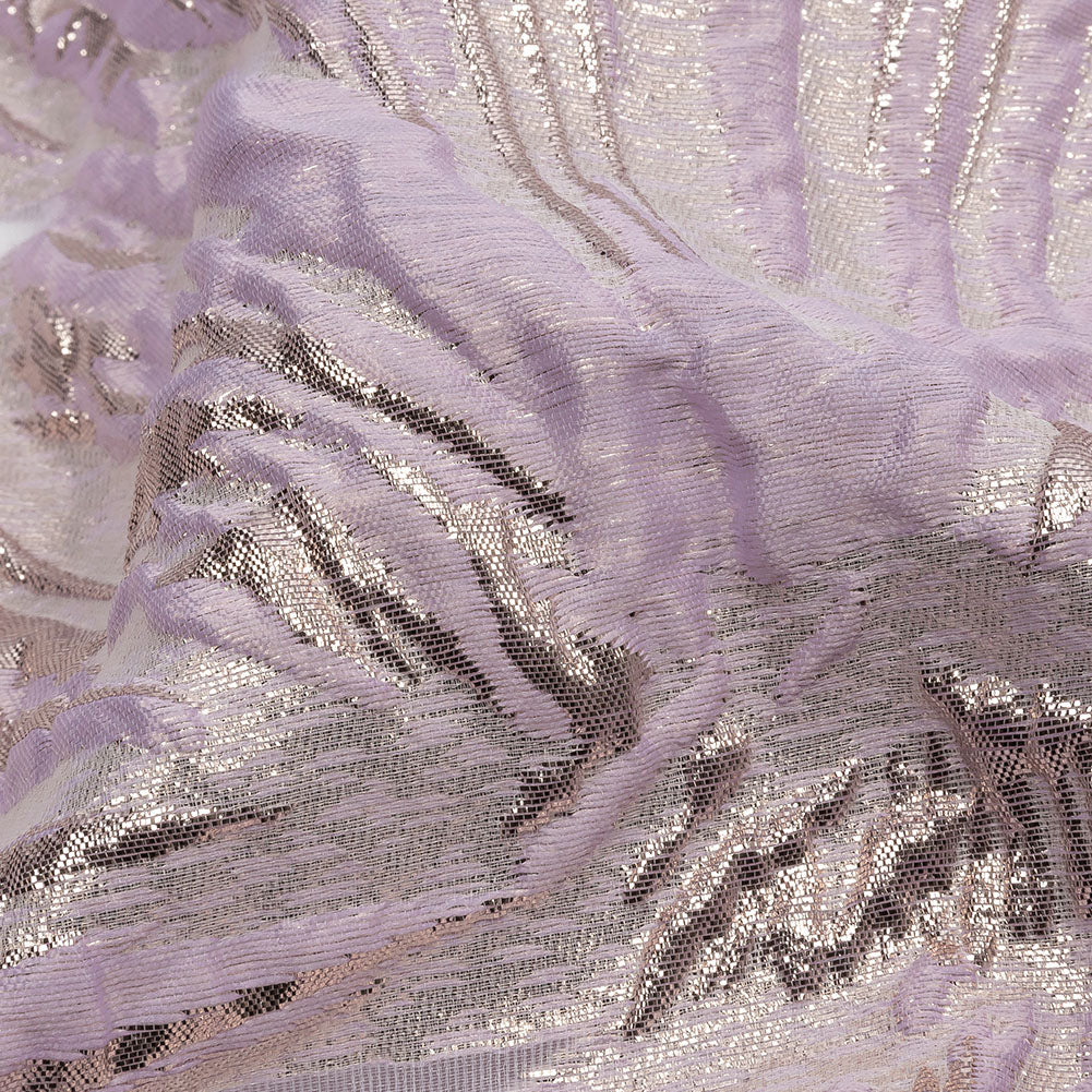 Metallic Rose Gold and Lilac Firework Flowers Luxury Burnout Brocade