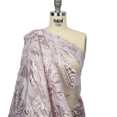 Metallic Rose Gold and Lilac Firework Flowers Luxury Burnout Brocade