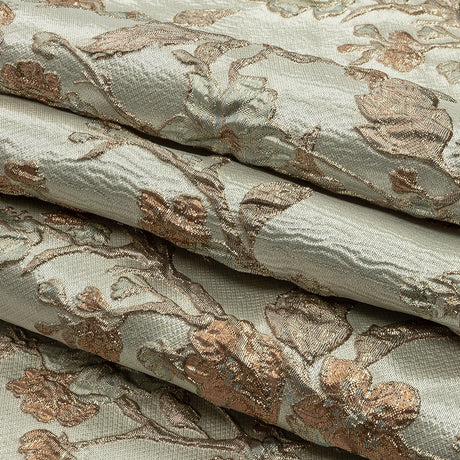 Metallic Gold, Pale Blue and Creamsicle Flowering Vines Luxury Brocade