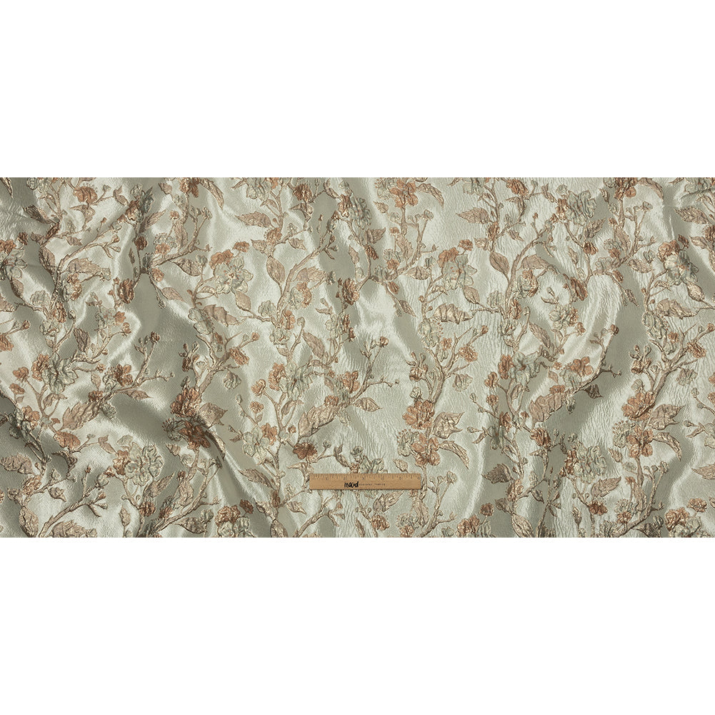 Metallic Gold, Pale Blue and Creamsicle Flowering Vines Luxury Brocade