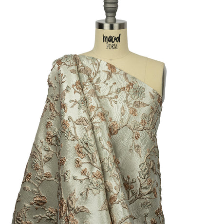 Metallic Gold, Pale Blue and Creamsicle Flowering Vines Luxury Brocade