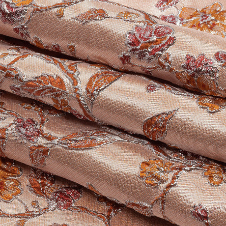 Metallic Orange and Red Flowering Vines Luxury Brocade