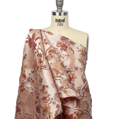 Metallic Orange and Red Flowering Vines Luxury Brocade