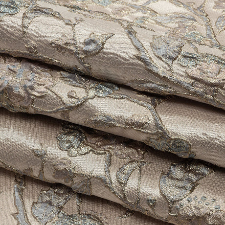 Metallic Pastel Pink and Light Blue Flowering Vines Luxury Brocade