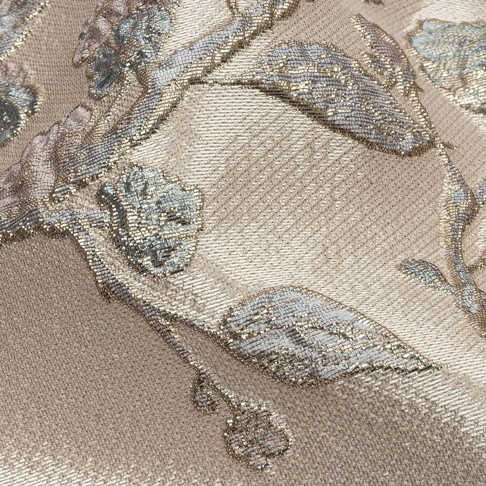 Metallic Pastel Pink and Light Blue Flowering Vines Luxury Brocade