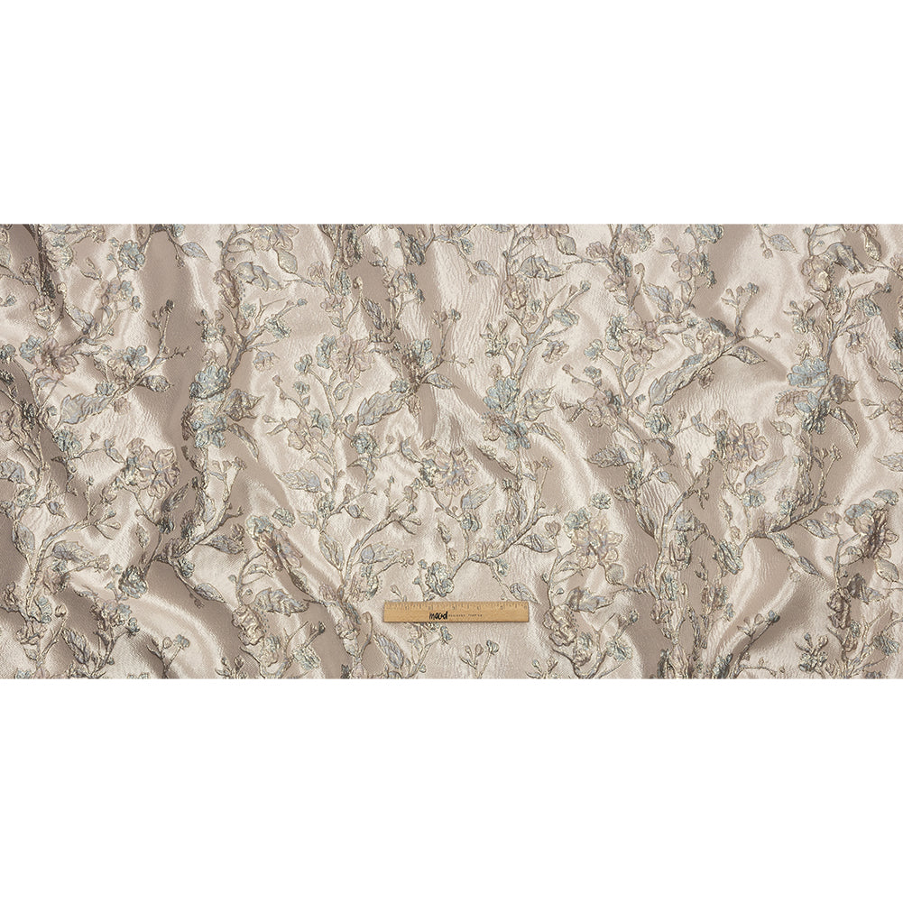 Metallic Pastel Pink and Light Blue Flowering Vines Luxury Brocade