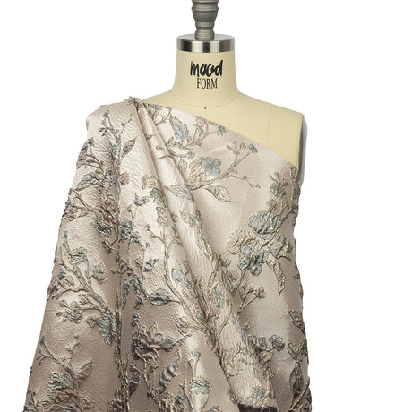Metallic Pastel Pink and Light Blue Flowering Vines Luxury Brocade