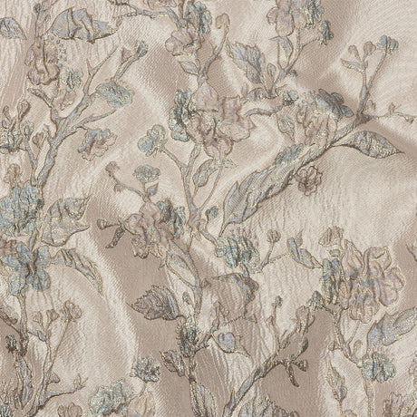 Metallic Pastel Pink and Light Blue Flowering Vines Luxury Brocade