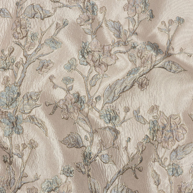 Metallic Pastel Pink and Light Blue Flowering Vines Luxury Brocade