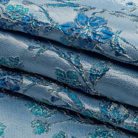 Metallic Periwinkle, Dark Blue and SIlver Flowering Vines Luxury Brocade