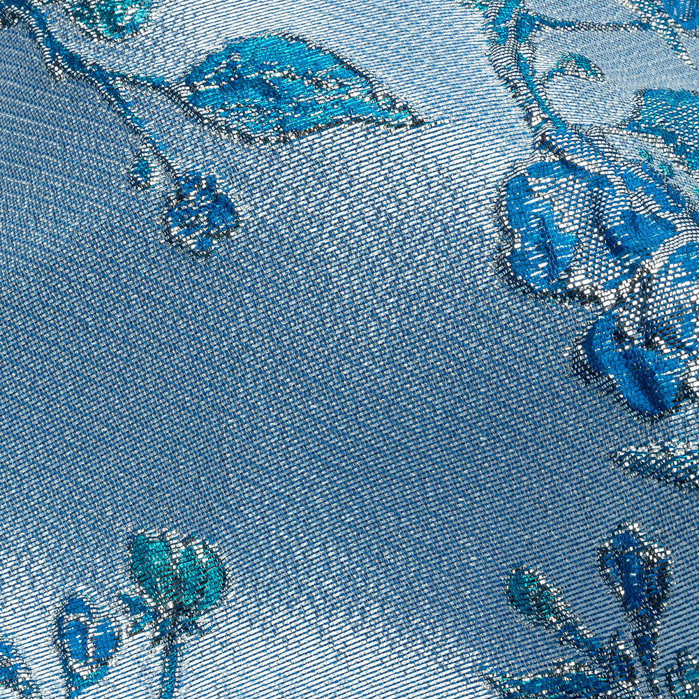 Metallic Periwinkle, Dark Blue and SIlver Flowering Vines Luxury Brocade