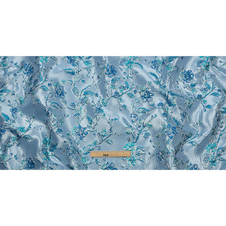 Metallic Periwinkle, Dark Blue and SIlver Flowering Vines Luxury Brocade
