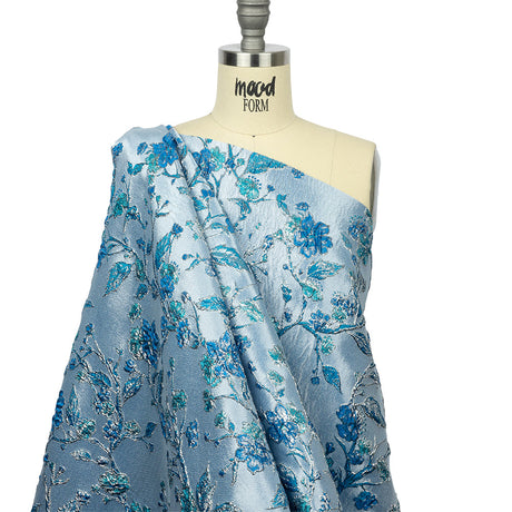 Metallic Periwinkle, Dark Blue and SIlver Flowering Vines Luxury Brocade