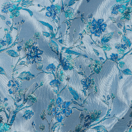 Metallic Periwinkle, Dark Blue and SIlver Flowering Vines Luxury Brocade
