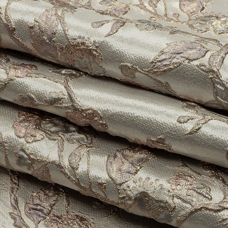 Metallic Gray, Gold and Bubblegum Pink Flowering Vines Luxury Brocade