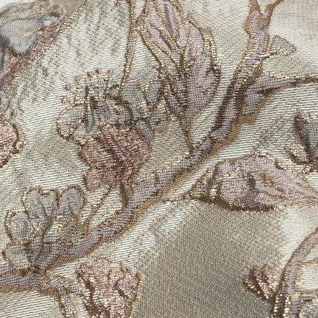 Metallic Gray, Gold and Bubblegum Pink Flowering Vines Luxury Brocade