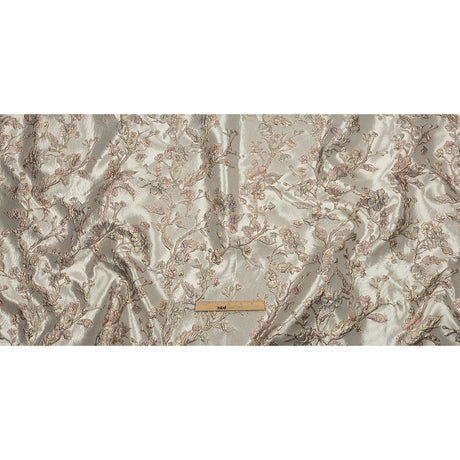 Metallic Gray, Gold and Bubblegum Pink Flowering Vines Luxury Brocade