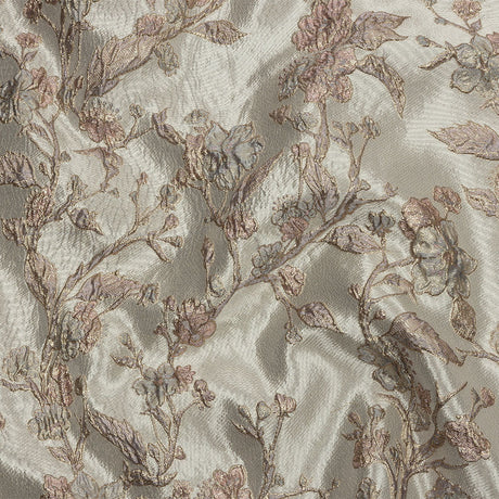 Metallic Gray, Gold and Bubblegum Pink Flowering Vines Luxury Brocade