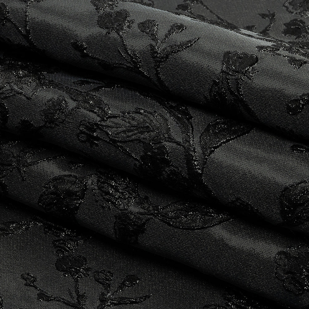 Metallic Black Flowering Vines Luxury Brocade
