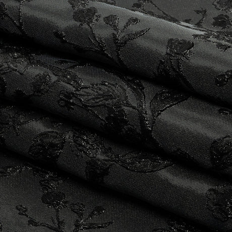 Metallic Black Flowering Vines Luxury Brocade