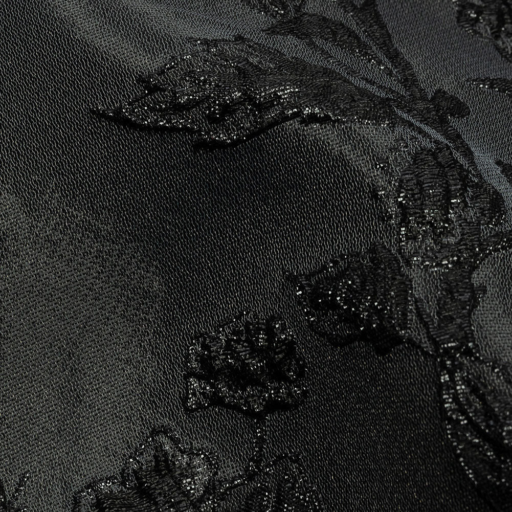 Metallic Black Flowering Vines Luxury Brocade